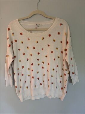 Madewell Cream Crewneck Sweater with Orange & Yellow Floral Dots
